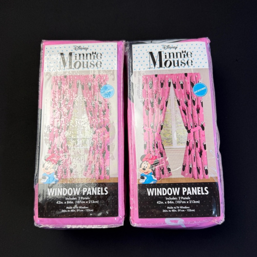 2 Disney Minnie Mouse Curtains 2 Panel Set 42x84 Pink Microfiber Room Decor NEW